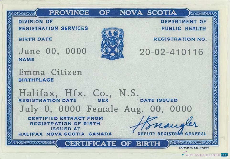 Download Canada Province of Nova Scotia birth certificate template in PSD format Photoshop template